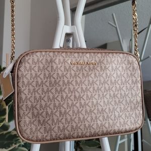 Jet Set Large Metallic Logo Crossbody Bag Michael Kors